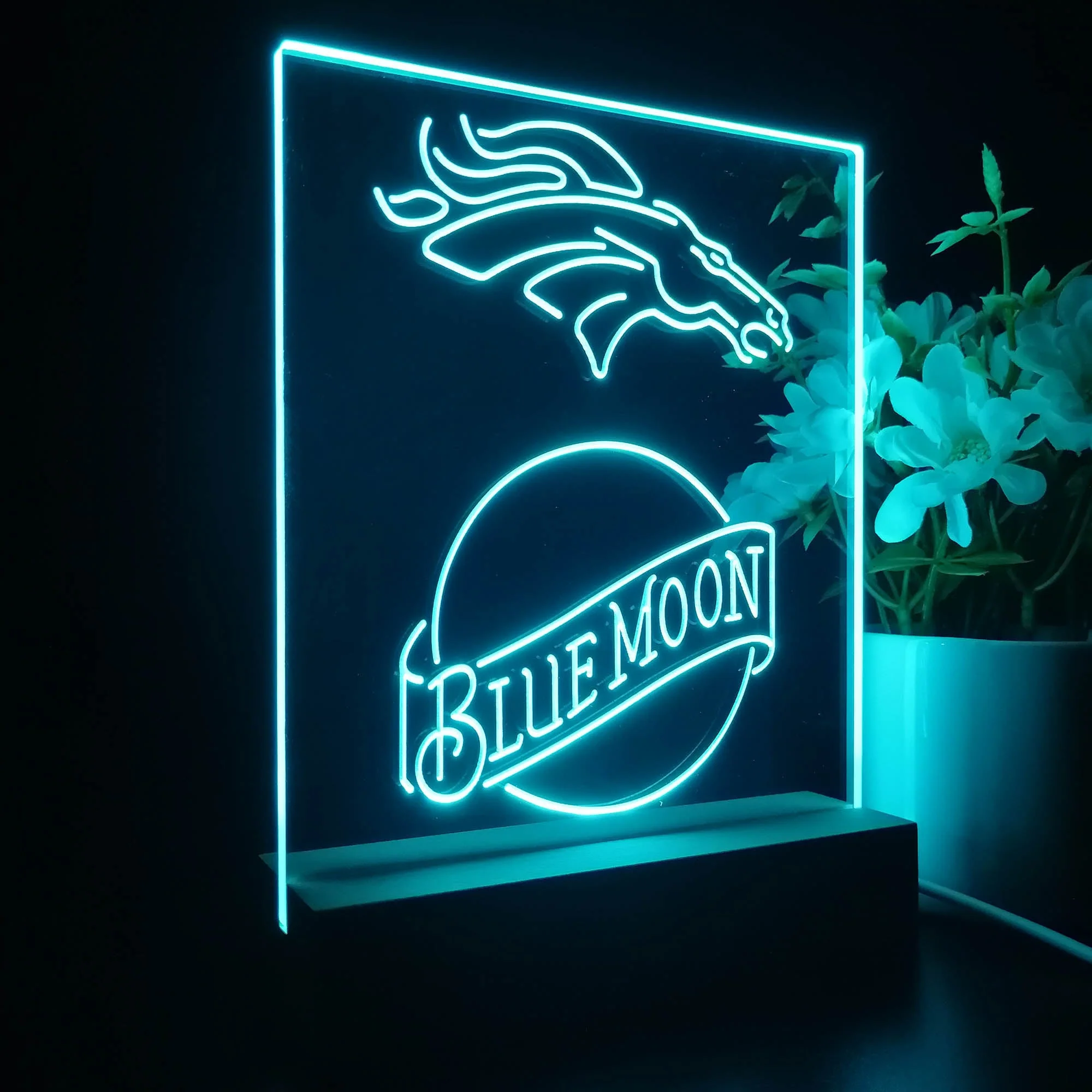 Denver Broncos Blue Moon Neon Sign Pub Bar Lamp - Image 6