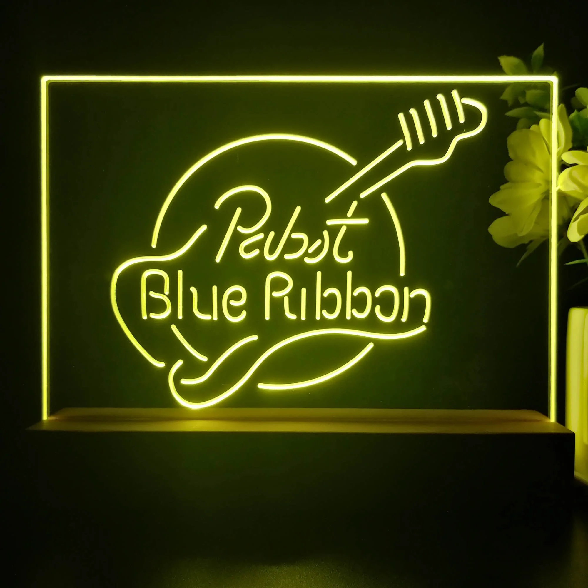 Pabst Blue Ribbon Guitar Neon Sign Pub Bar Decor Lamp - Image 3